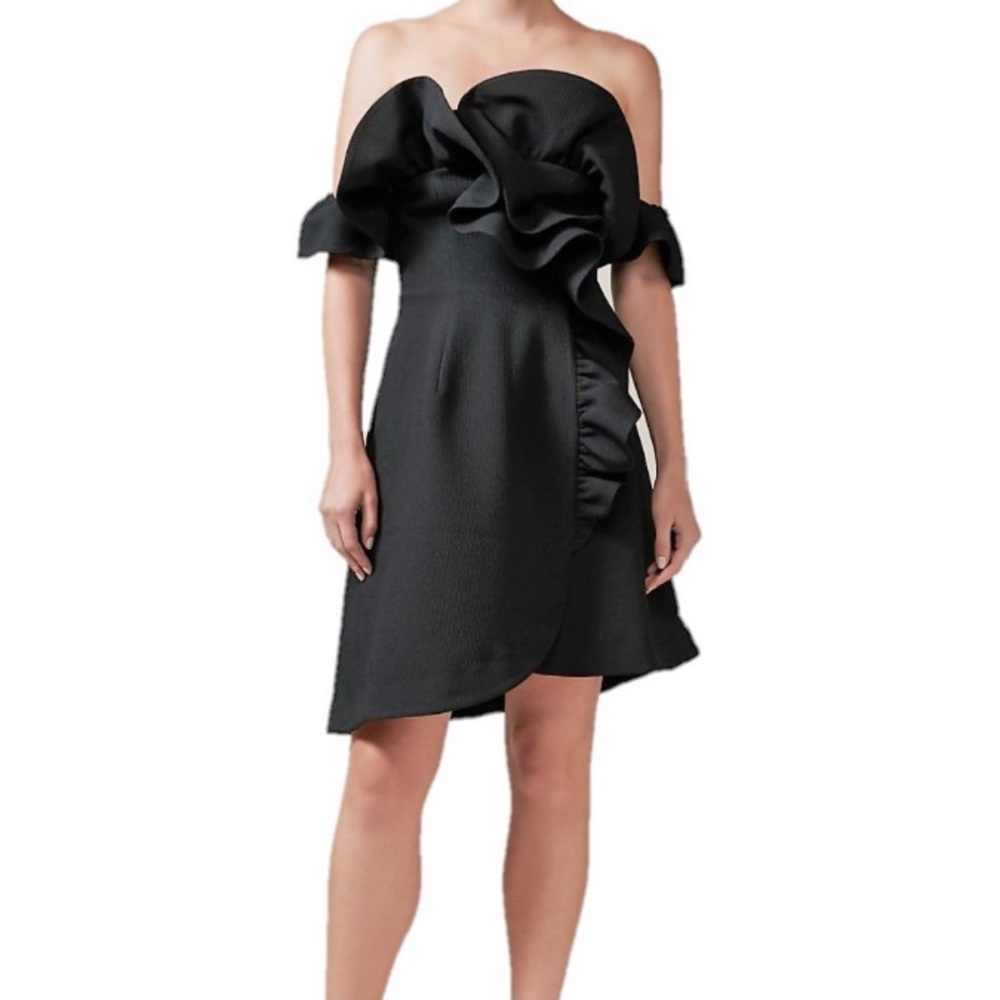 KEEPSAKE the Label Black Asymmetrical Ruffled Cocktail Dress